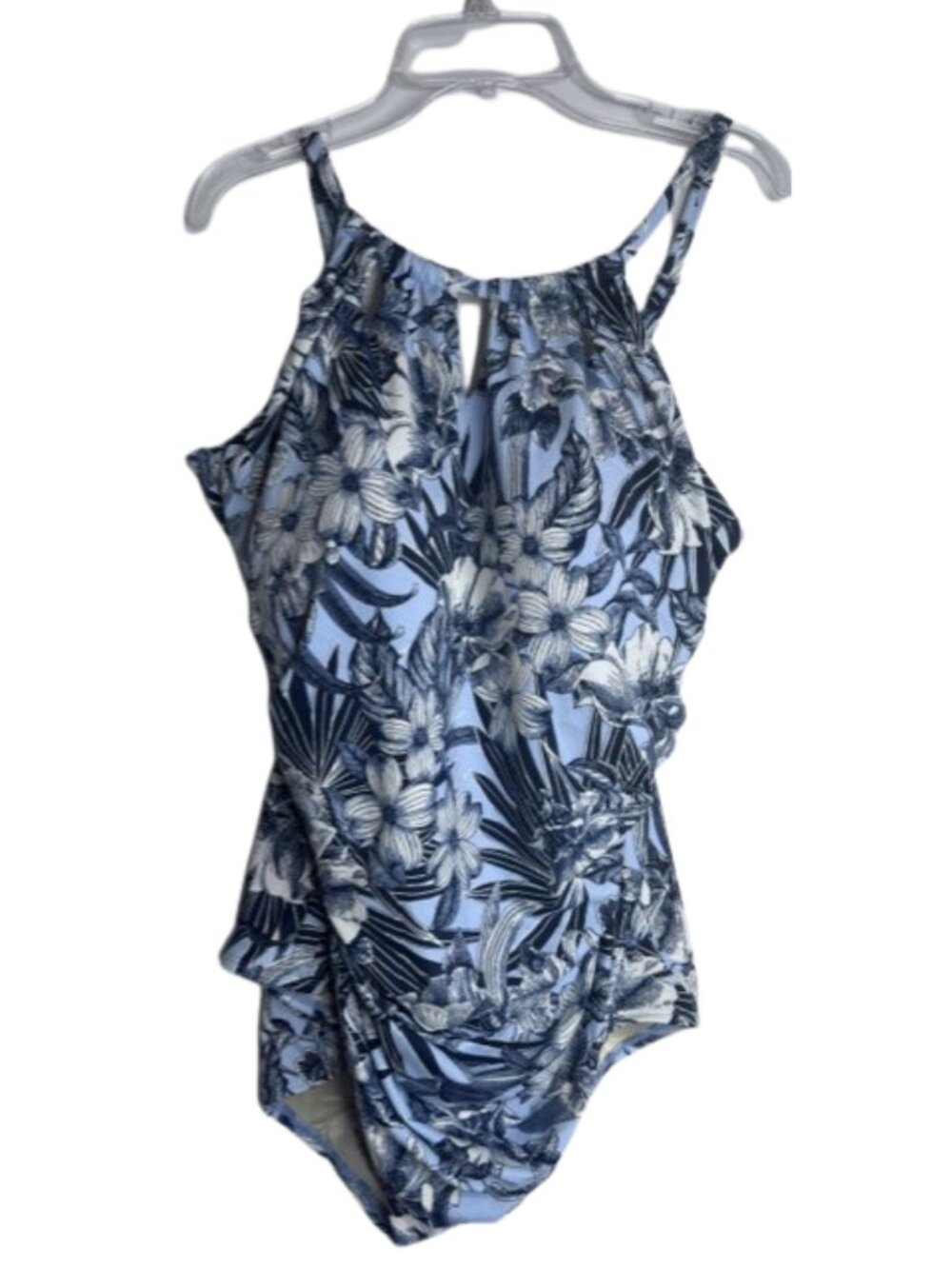 Coastal Blue Plus Size 1X Control Swimsuit Cutout-Neck One Piece Blue/White NWOT
